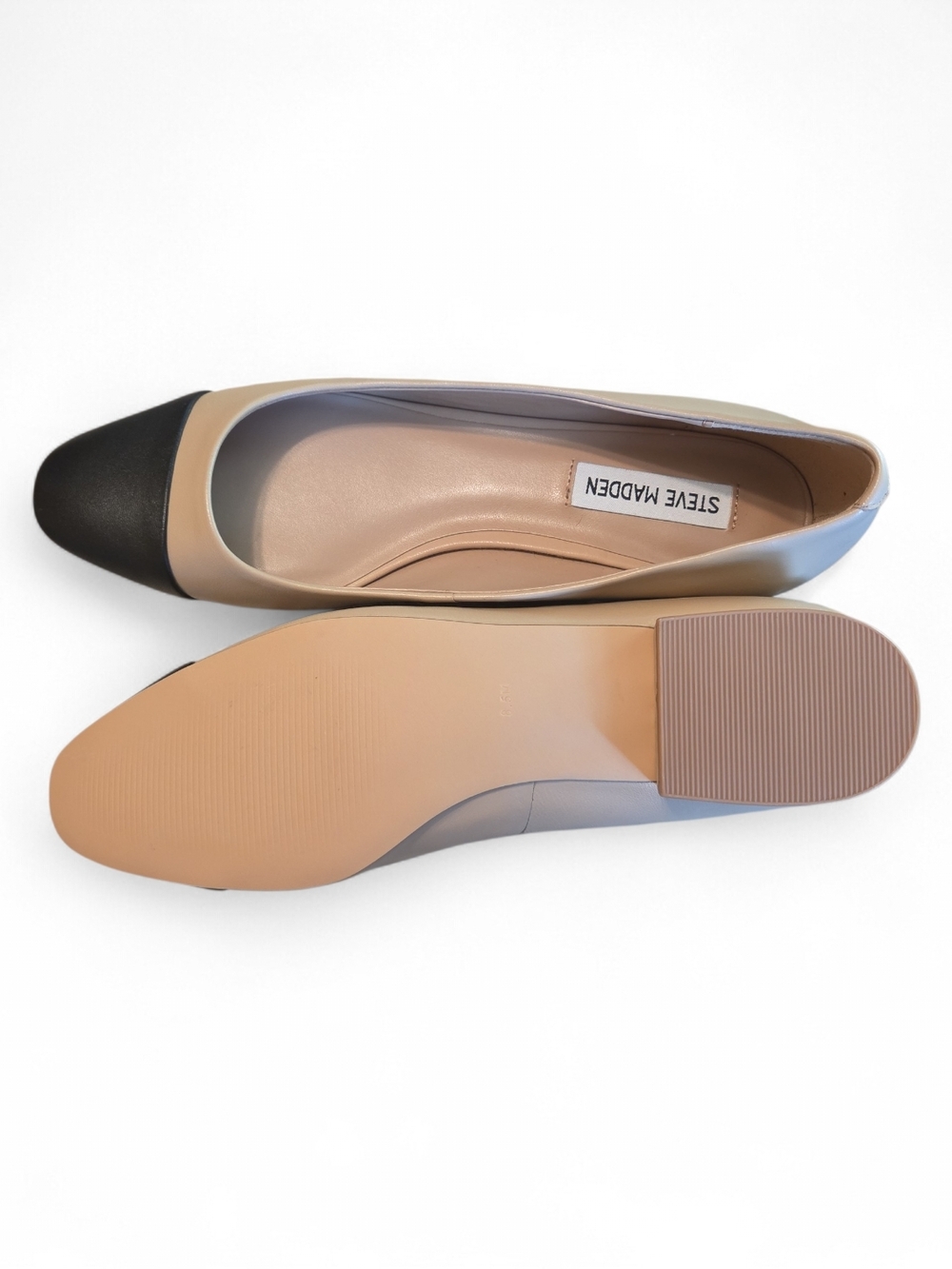 NWT Steve Madden Blair Two-Tone Cap-Toe Ballet Flats in Black & Nude Size 8.5 - Picture 7 of 8